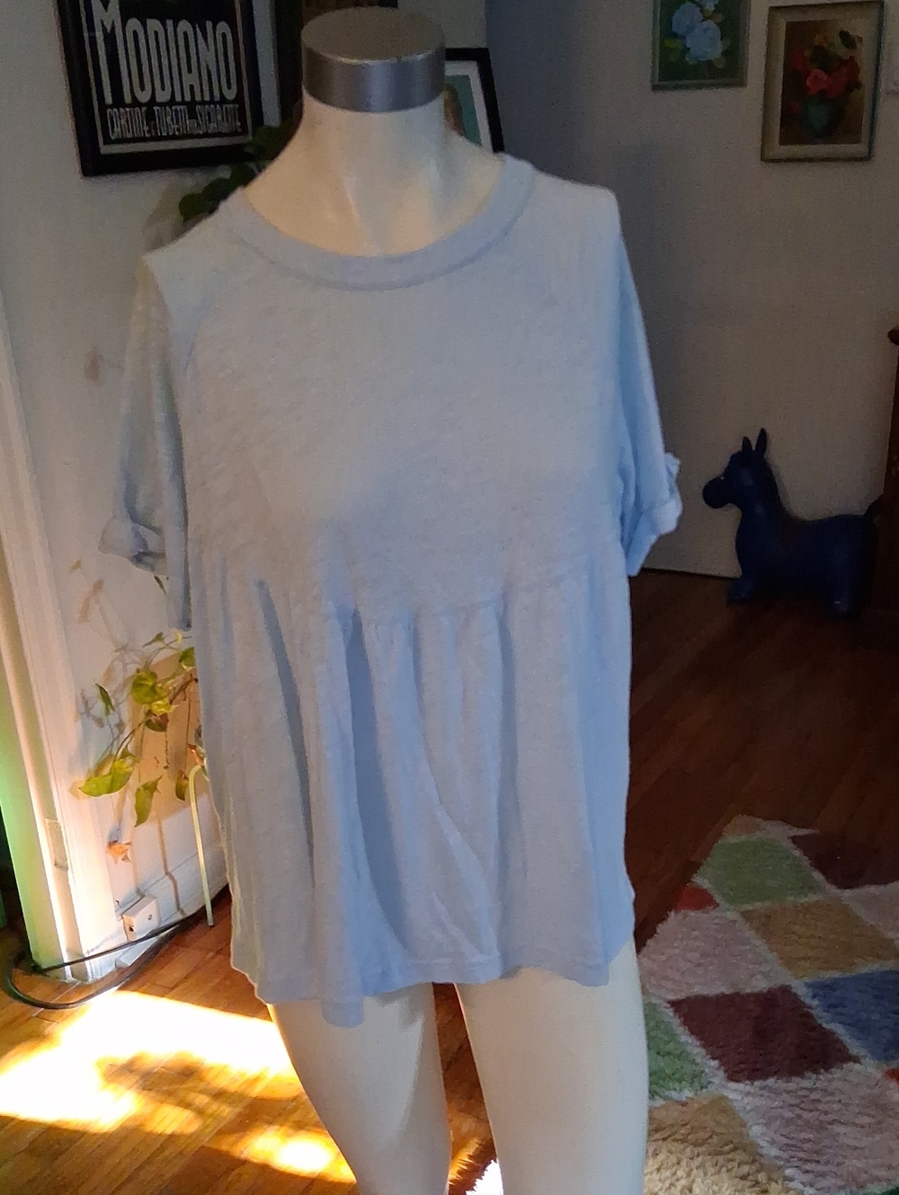 Light Blue Women's Short Sleeve Peplum Top